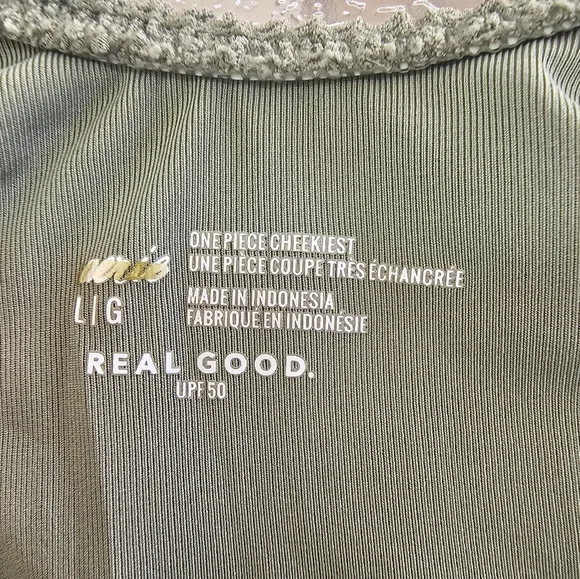 Aerie One-Piece Cheekiest Swim Olive Green Textured Luxe Minimalist Swimsuit - Picture 8 of 11